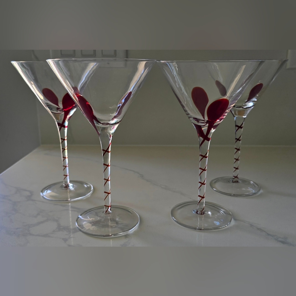 Vintage Discontinued Pier 1 Drip Drop Martini Glasses Hand Blown Set Of Four